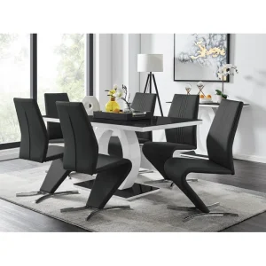 Scottsmoor Modern High Gloss Halo 6 Seater Dining Table Set with Luxury Faux Leather Dining Chairs